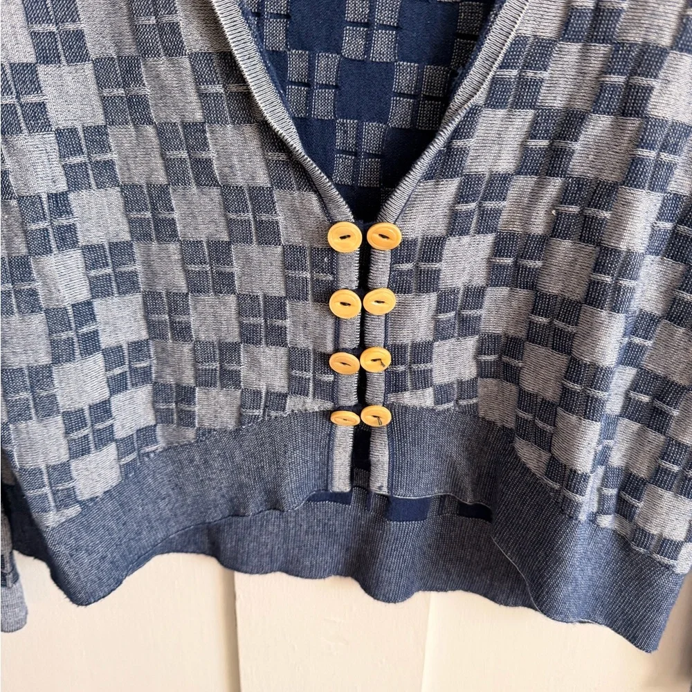 Anthropologie Blue Checkered Cardigan - Picture 2 of 6